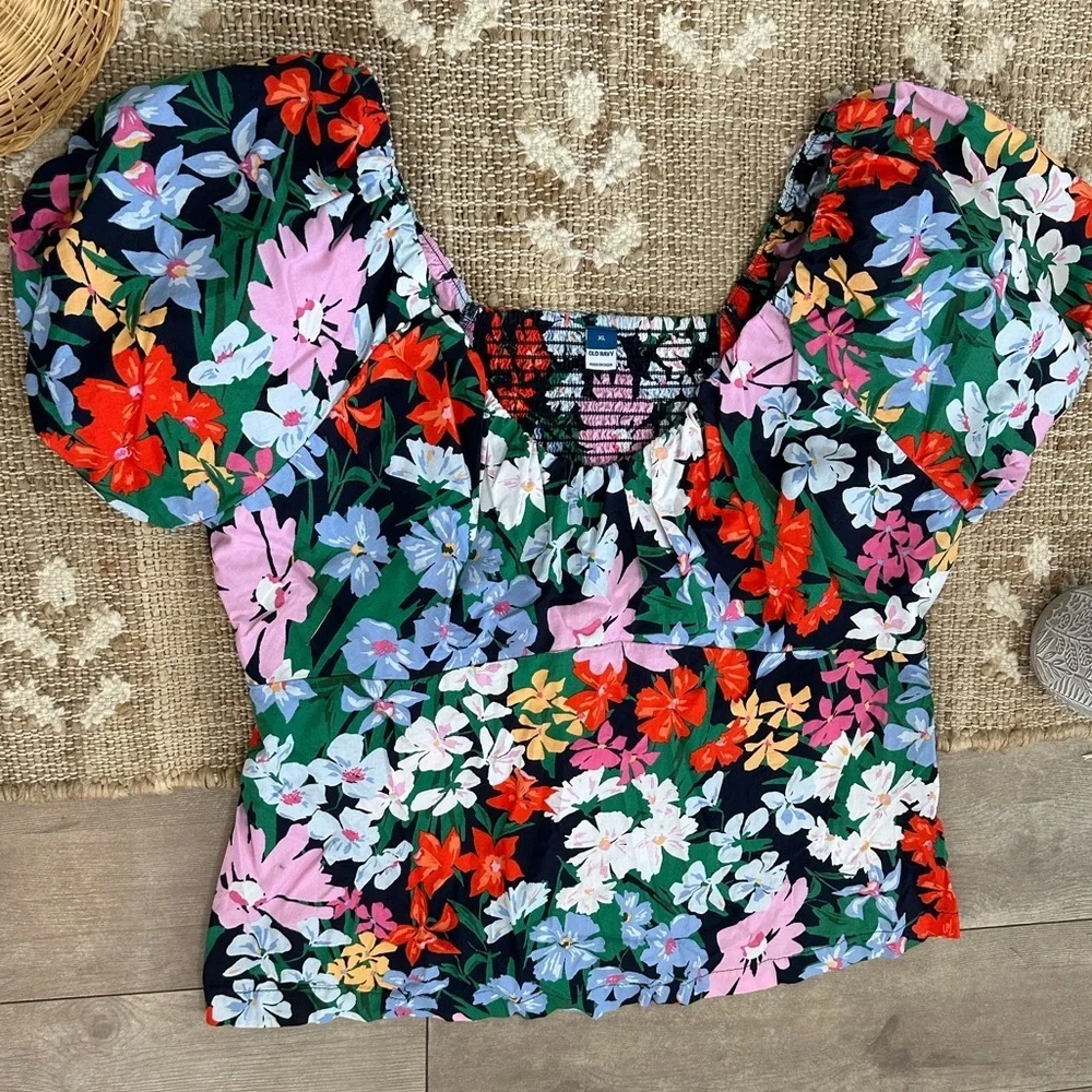 New Old Navy Women's Multicolor Floral Puff Sleeve Blouse Women’s Size XL
